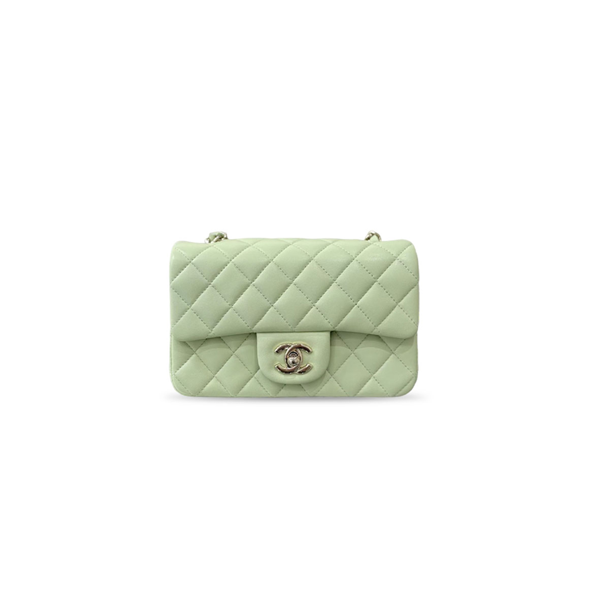 CHANEL LAMBSKIN QUILTED MINI RECTANGULAR FLAP LIGHT GREEN (20*12*6cm) 
